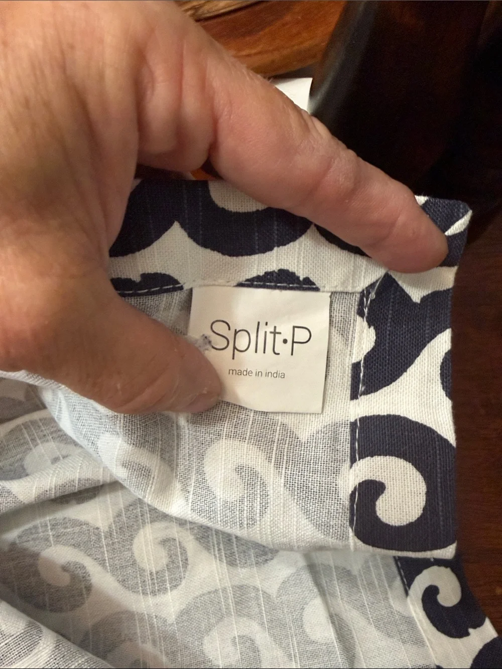 split Navy and White Wave Pattern Cotton Hand Towels
